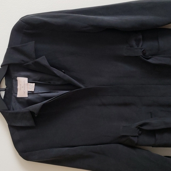 Design by Pat Argenti 100% silk black blazer jacket waist tie, split hem vintage - Picture 2 of 10